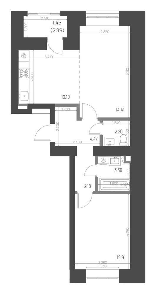 2-комнатная 51 м2 в ЖК Калина корпус null этаж 7