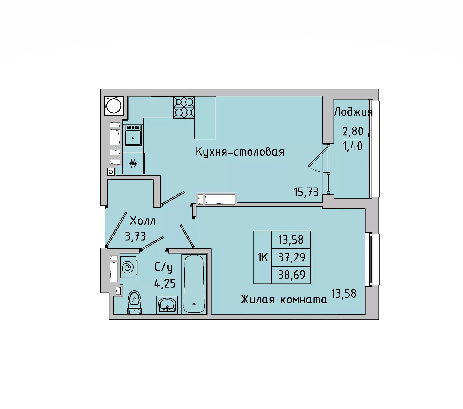 1-комнатная 37 м2 в ЖК Пальмира 2.0 корпус null этаж 10