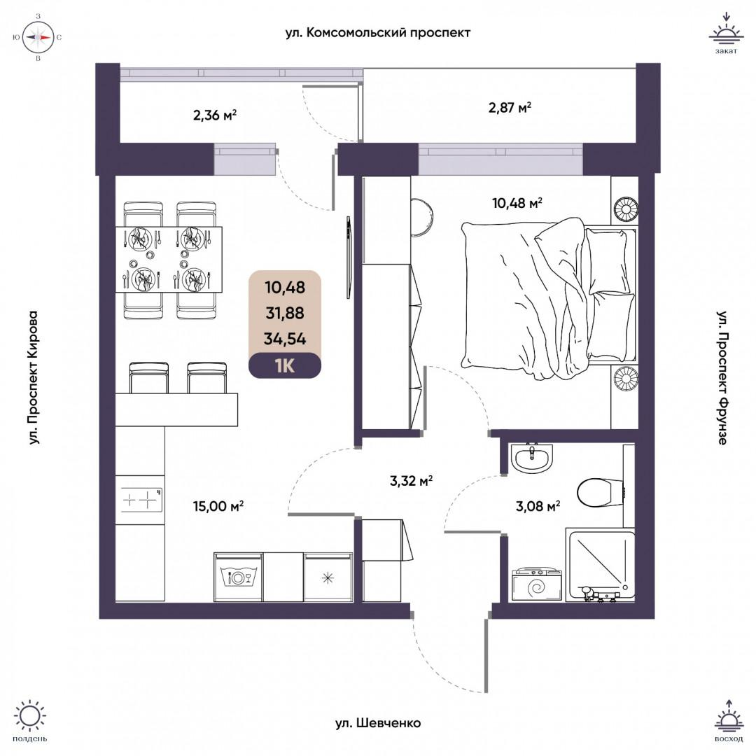 2-комнатная 37.1 м2 в ЖК undefined корпус null этаж 8