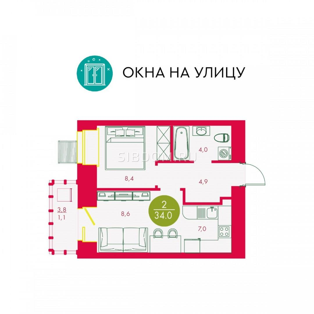 2-комнатная 34 м2 в ЖК undefined корпус null этаж 16