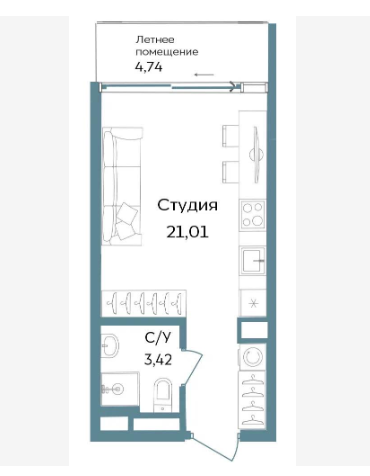 Студия 29.2 м2 в ЖК undefined корпус null этаж 4