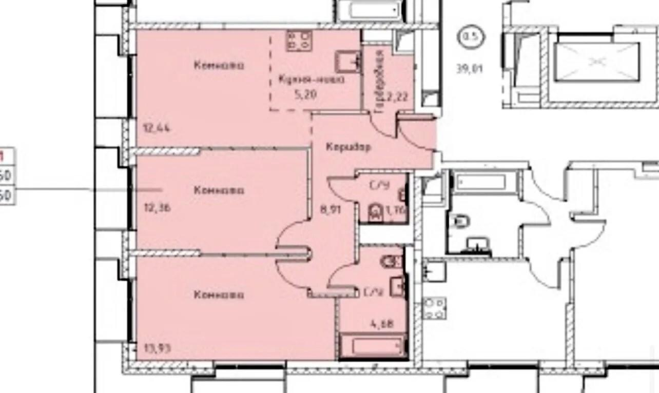 3-комнатная 61.5 м2 в ЖК undefined корпус null этаж 10