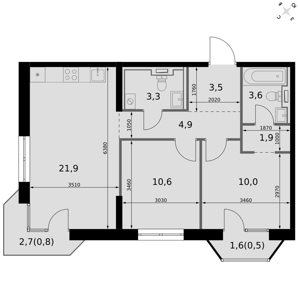 2-комнатная 62 м2 в ЖК Фриссон корпус null этаж 14
