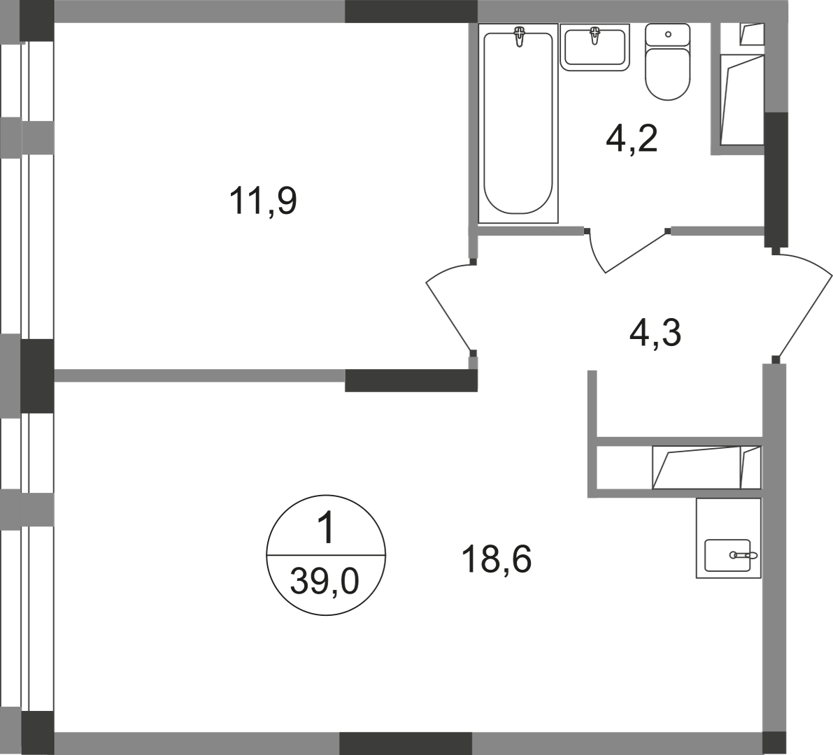 1-комнатная 39 м2 в ЖК Первый Московский корпус null этаж 11