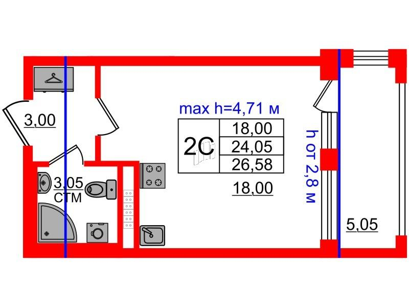 Студия 24 м2 в ЖК Дворцовый фасад корпус null этаж 4