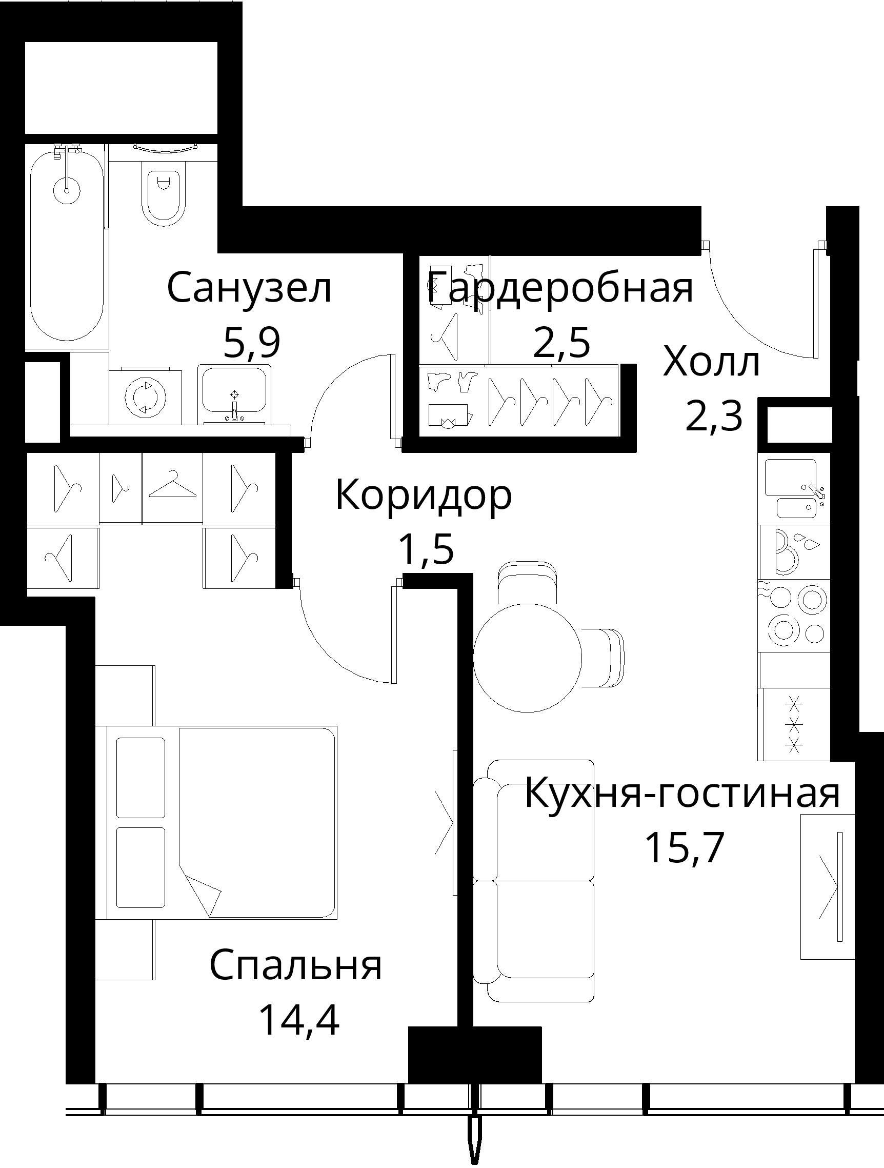 1-комнатная 42 м2 в ЖК Сити Бэй корпус null этаж 13