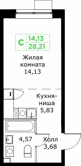 Студия 28 м2 в ЖК Кит корпус null этаж 13