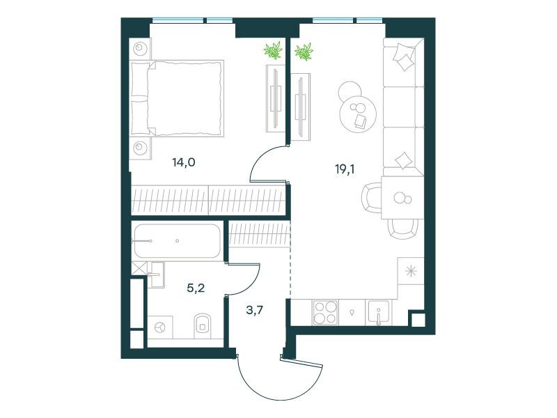 1-комнатная 42 м2 в ЖК Level Войковская корпус null этаж 6
