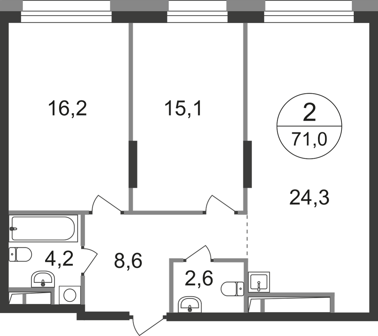 2-комнатная 71 м2 в ЖК Первый Московский корпус null этаж 20
