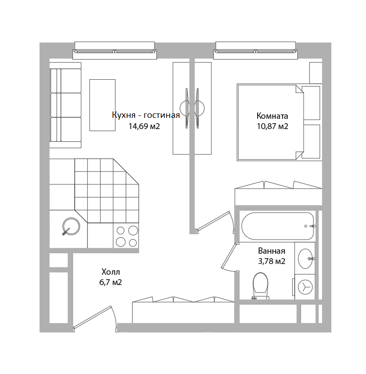 Студия 36 м2 в ЖК Адрес корпус null этаж 13