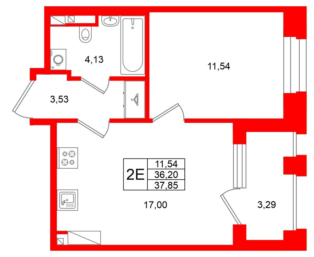 1-комнатная 36 м2 в ЖК Аристократ корпус null этаж 2