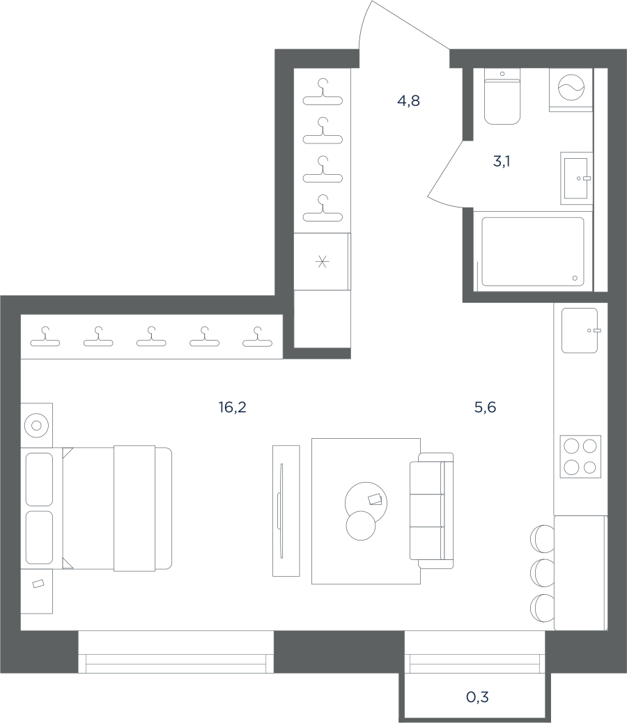 1-комнатная 30 м2 в ЖК Равновесие корпус null этаж 3
