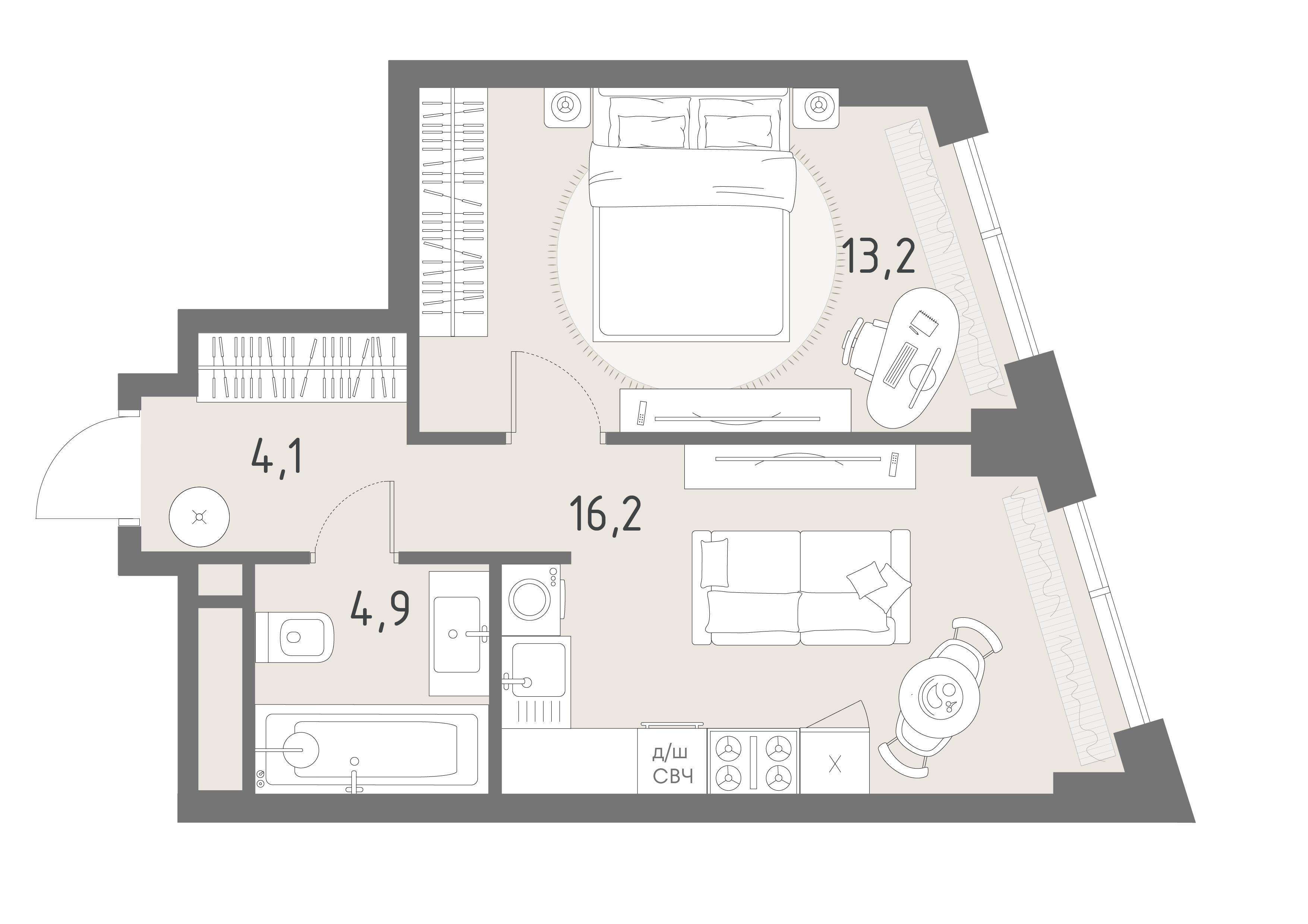 2-комнатная 38 м2 в ЖК Родина парк корпус null этаж 21