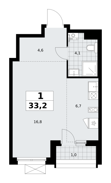 Студия 33 м2 в ЖК Прокшино корпус null этаж 3