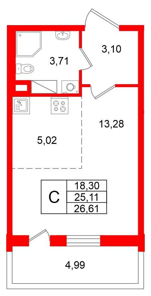 Студия 25 м2 в ЖК Титул в Московском корпус null этаж 6