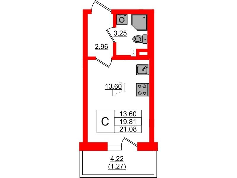 Студия 20 м2 в ЖК Золотые купола. Новая История корпус null этаж 2