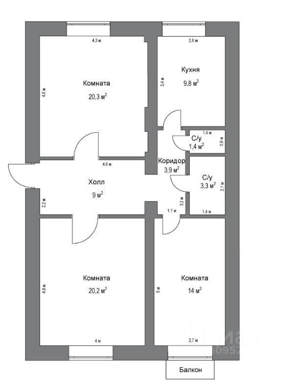 3-комнатная 81.4 м2 в ЖК undefined корпус null этаж 3
