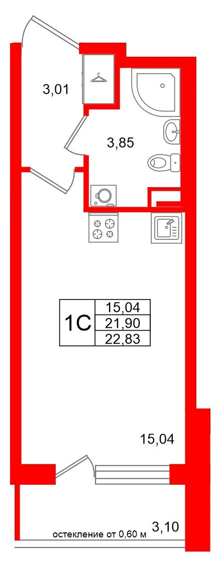 Студия 21 м2 в ЖК Univer City корпус null этаж 1