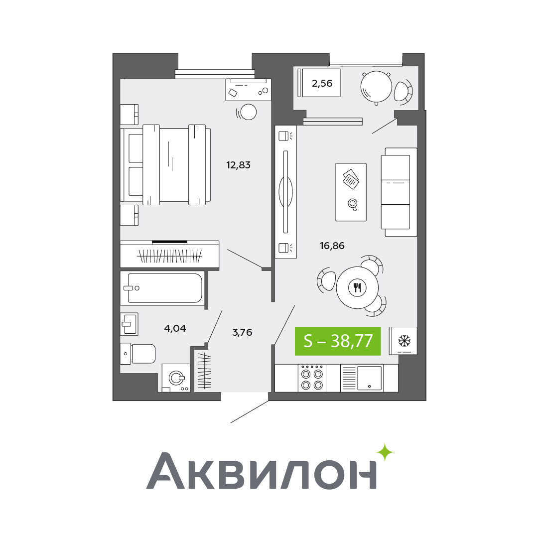 Студия 38 м2 в ЖК Аквилон CITY Towers корпус null этаж 15