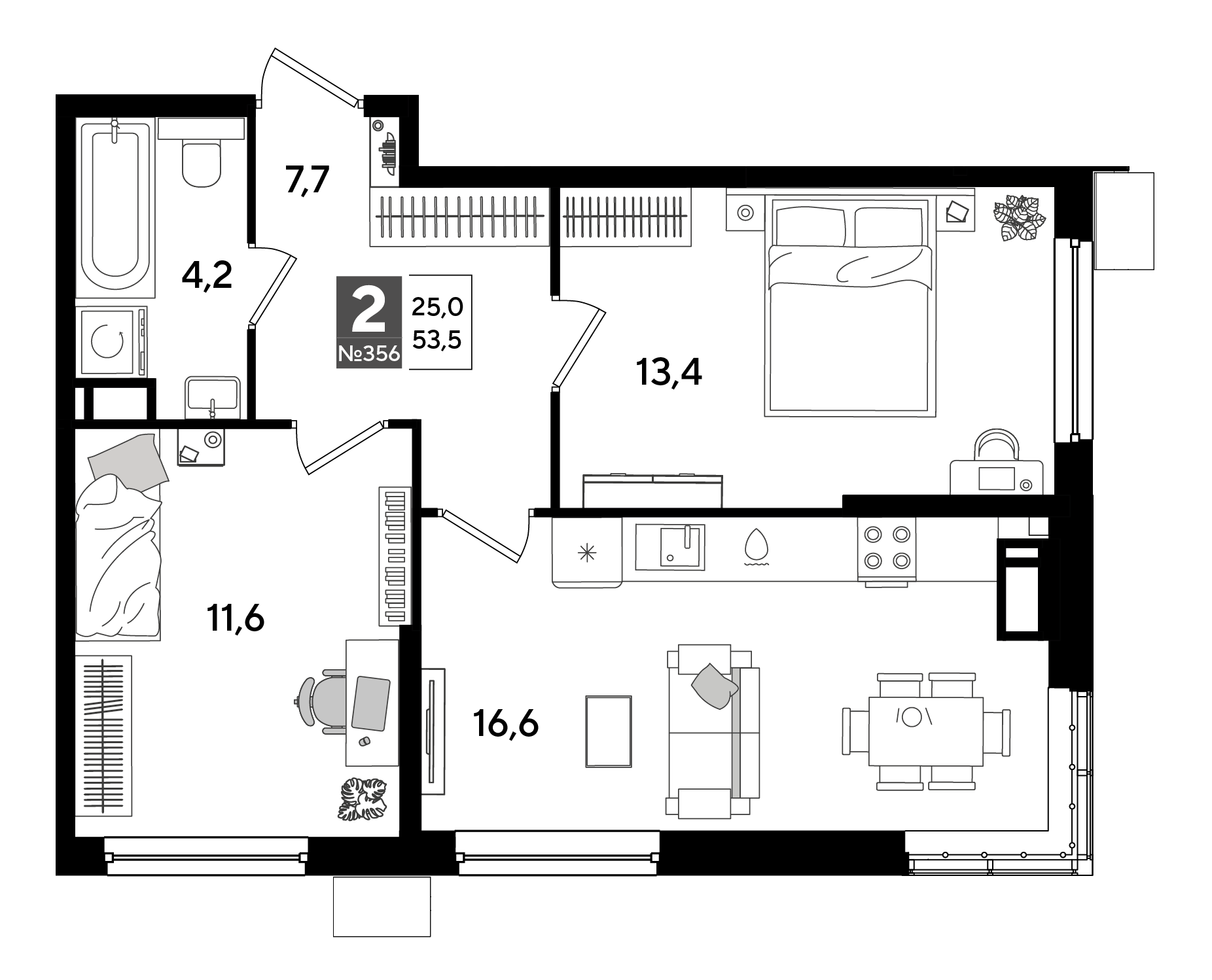 2-комнатная 53 м2 в ЖК Dogma Park корпус null этаж 10