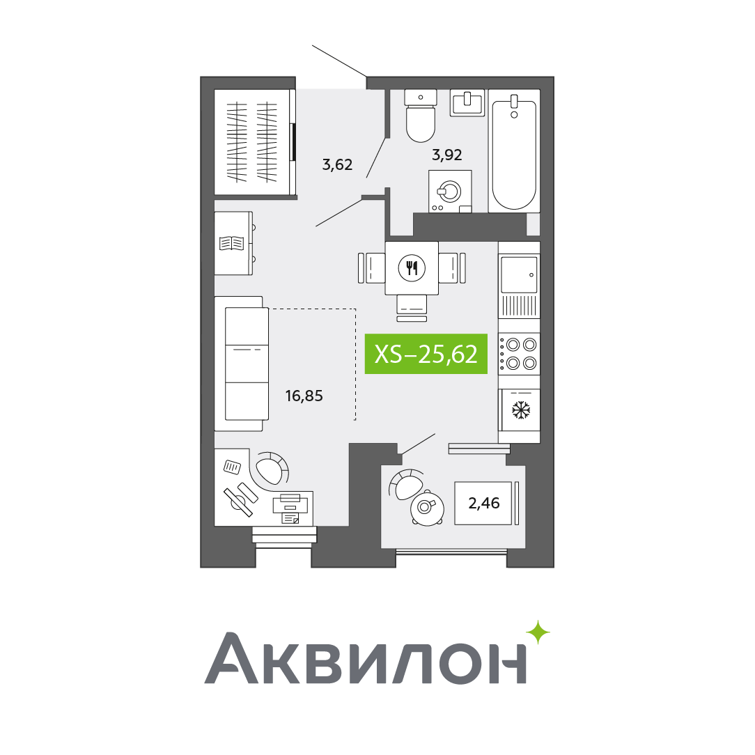 Студия 25 м2 в ЖК Аквилон CITY Towers корпус null этаж 12