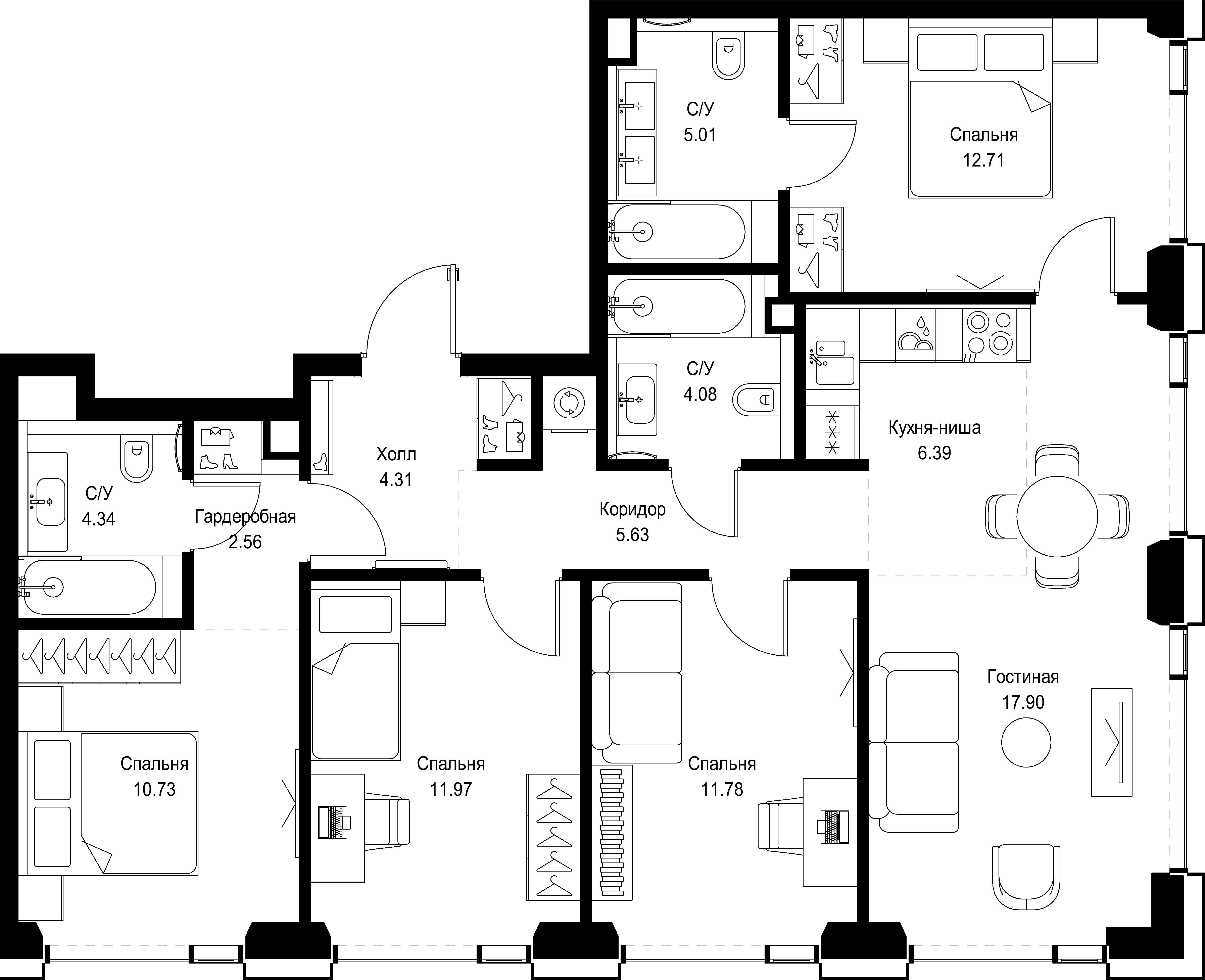 4-комнатная 97 м2 в ЖК SET корпус null этаж 47
