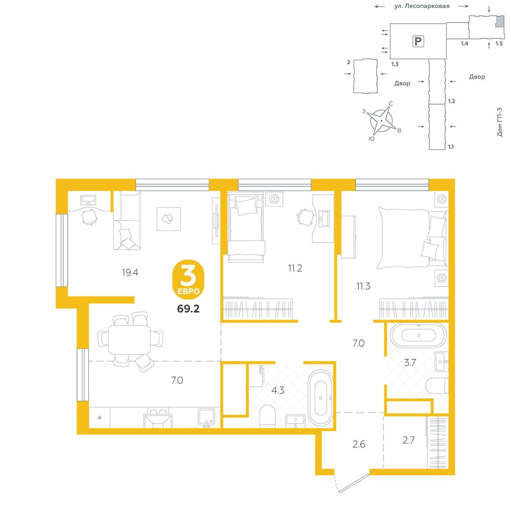 Студия 69 м2 в ЖК Чистые пруды корпус null этаж 7