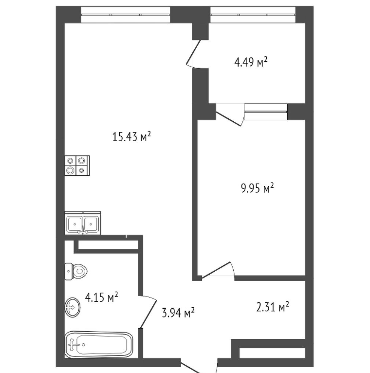 1-комнатная 35.9 м2 в ЖК undefined корпус null этаж 4