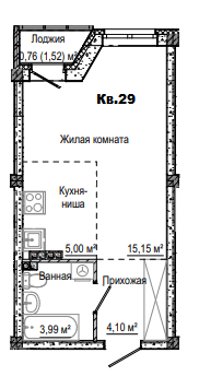 1-комнатная 29 м2 в ЖК Лесная сказка корпус null этаж 3