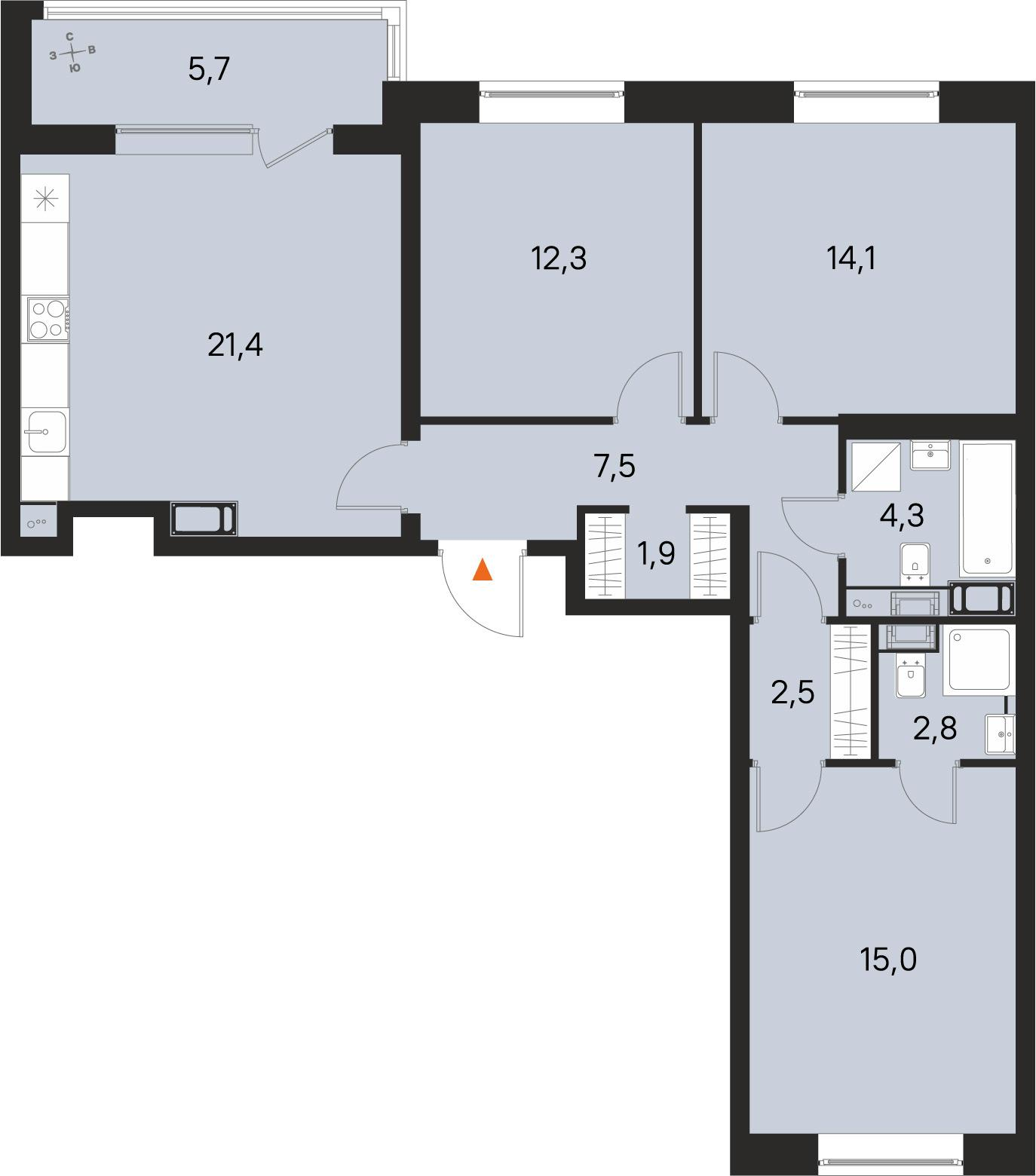 3-комнатная 84 м2 в ЖК М36 корпус null этаж 9