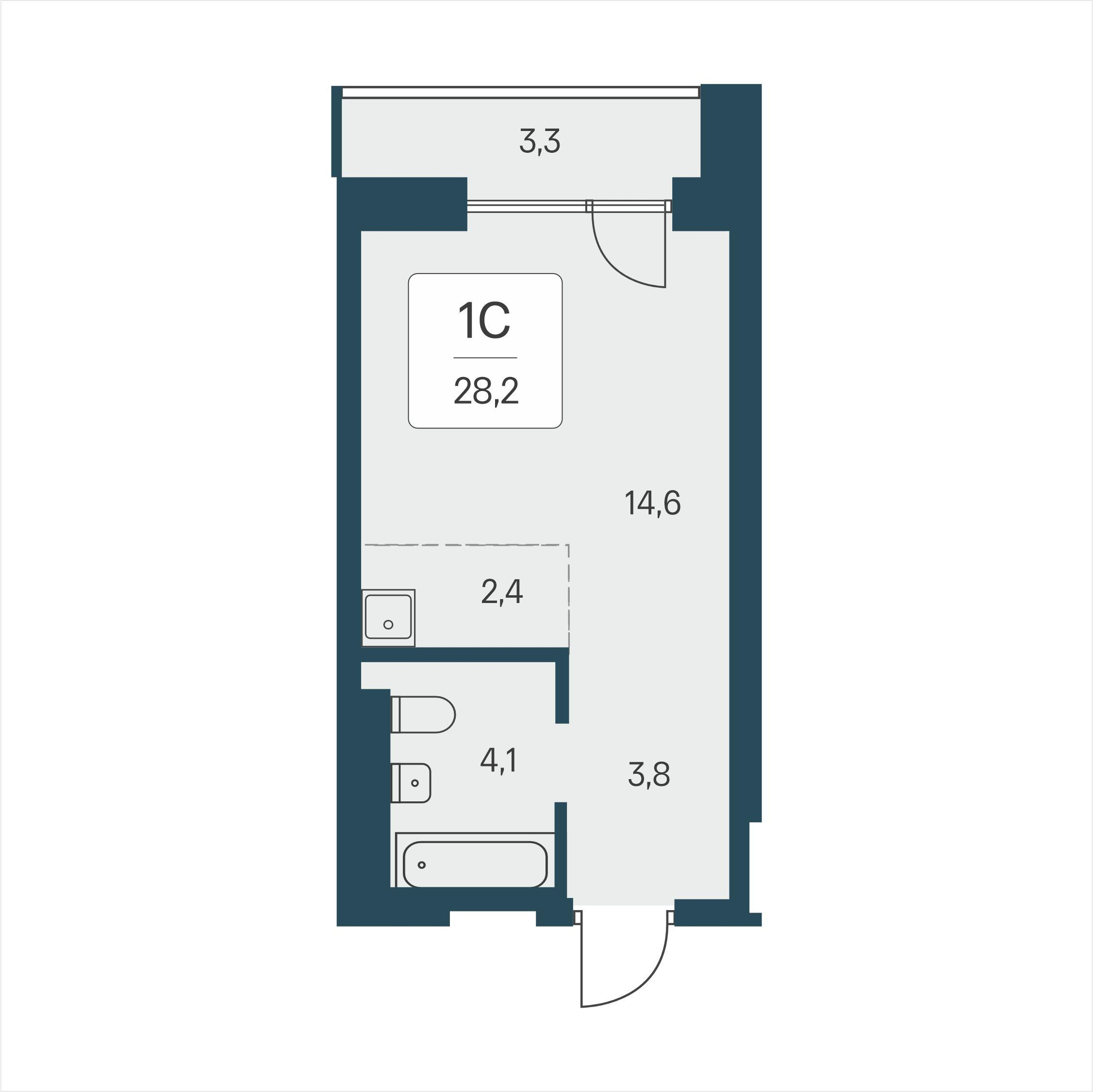 Студия 28 м2 в ЖК Расцветай на Кропоткина корпус null этаж 11