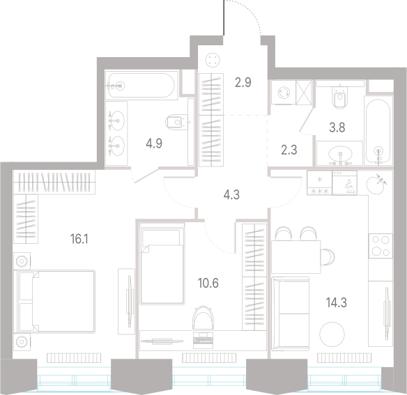 2-комнатная 59 м2 в ЖК КОД Сокольники корпус null этаж 2