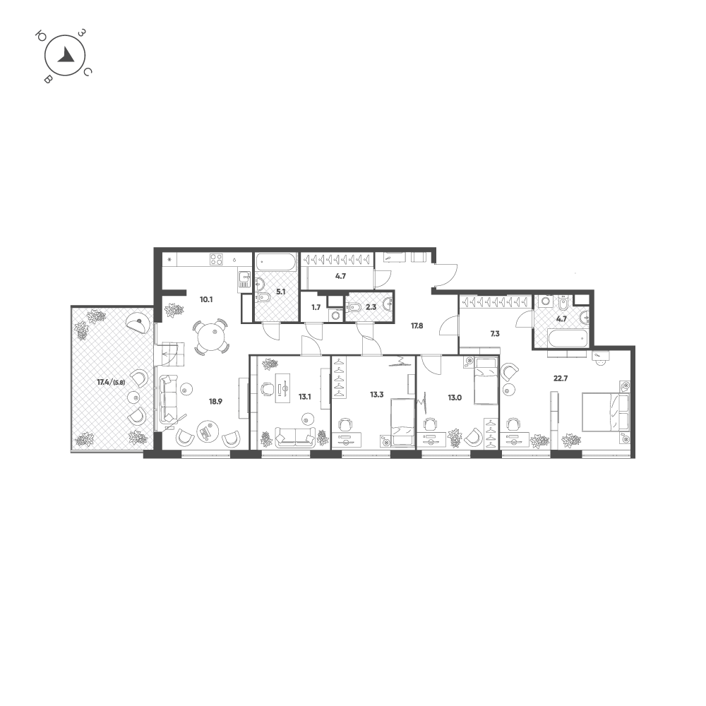 5-комнатная 140 м2 в ЖК Воксхолл корпус null этаж 8