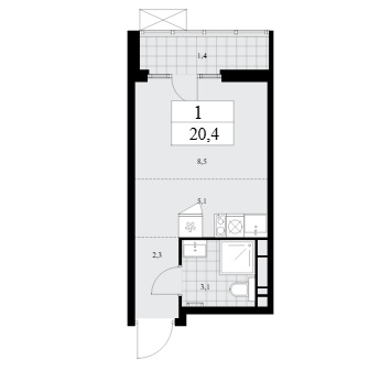 Студия 20.4 м2 в ЖК undefined корпус null этаж 14