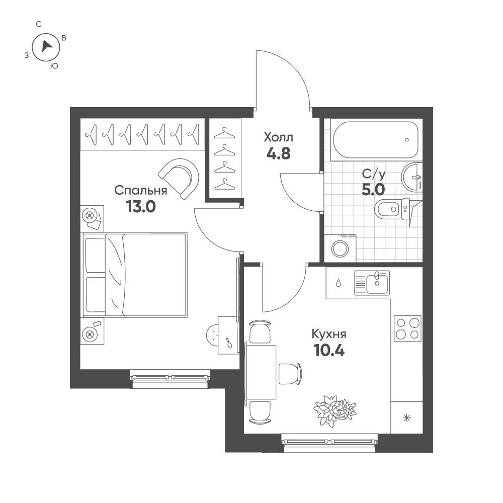 1-комнатная 33 м2 в ЖК Клюква.Парк корпус null этаж 2