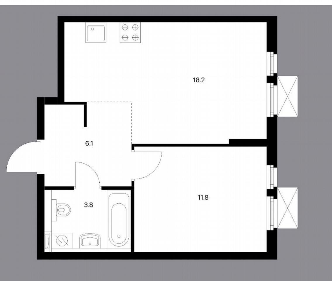 1-комнатная 39.3 м2 в ЖК undefined корпус null этаж 15