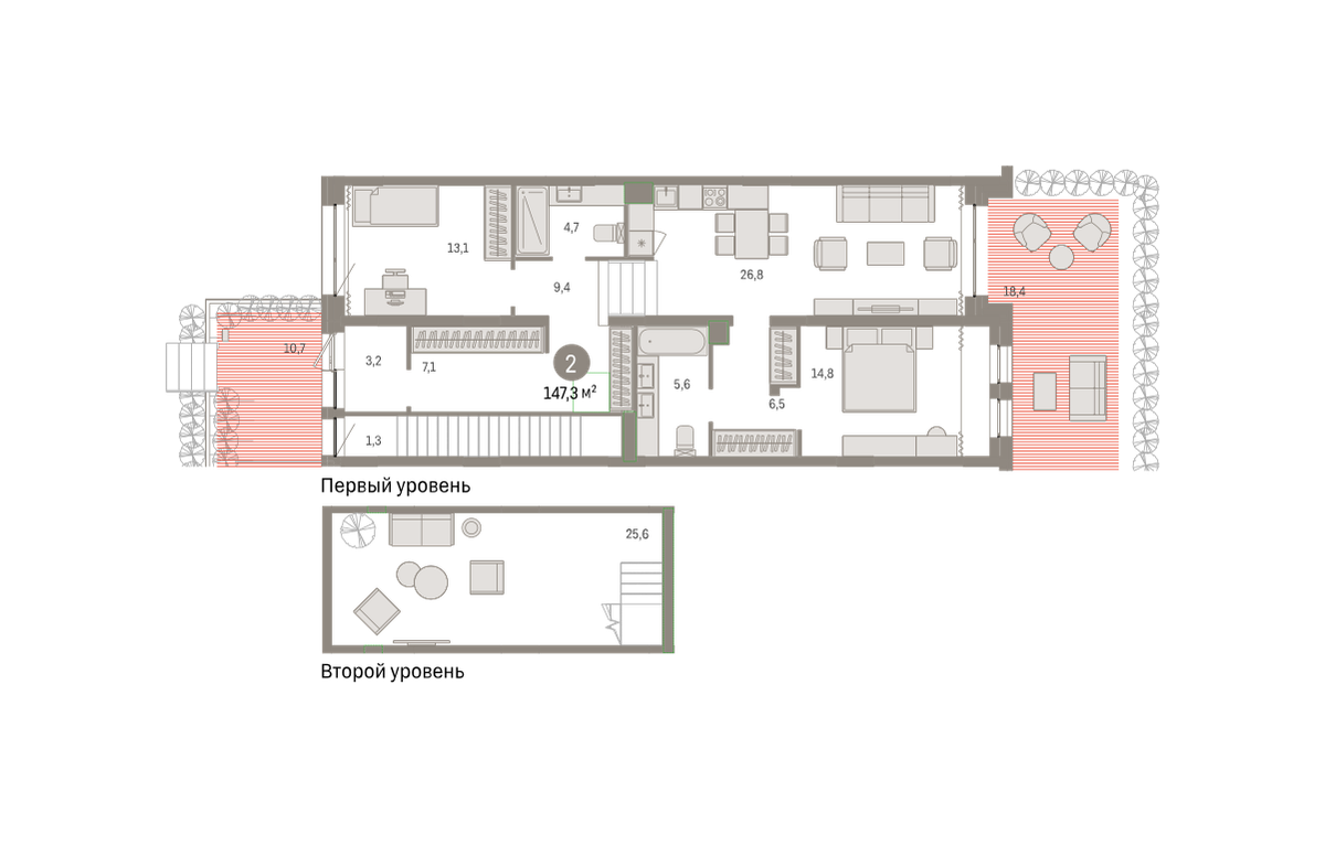 2-комнатная 147 м2 в ЖК Новин корпус null этаж 1