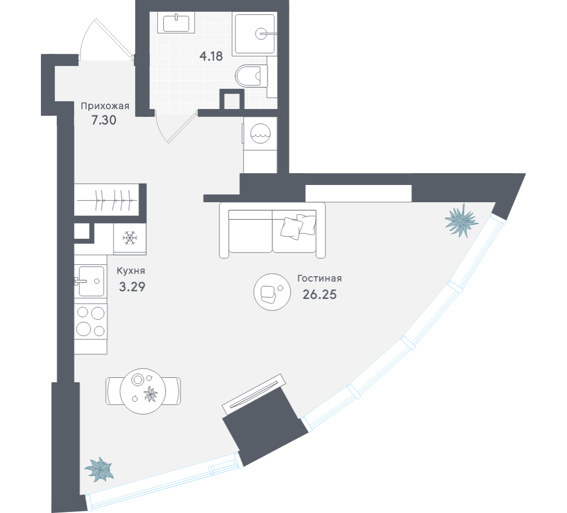 Студия 41 м2 в ЖК Solos корпус null этаж 12