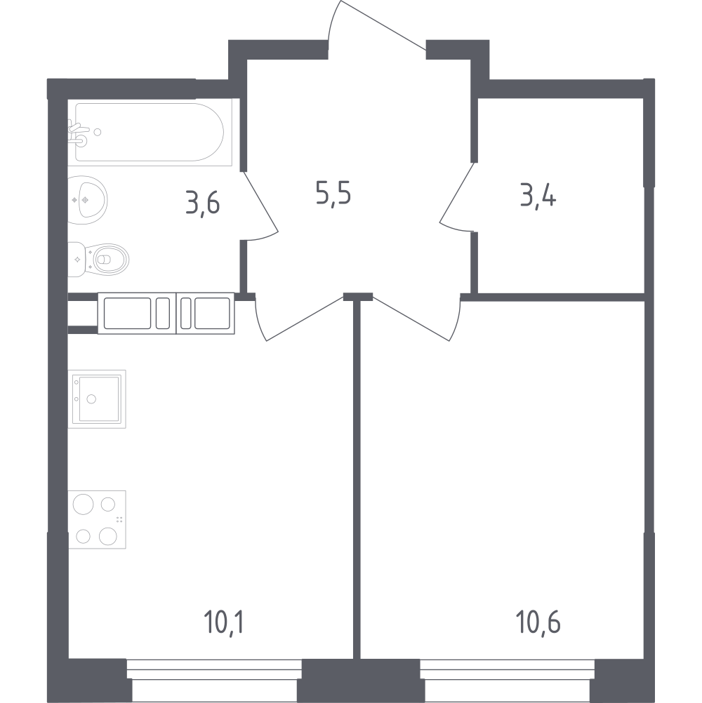 1-комнатная 33 м2 в ЖК Ольховый Квартал корпус null этаж 16