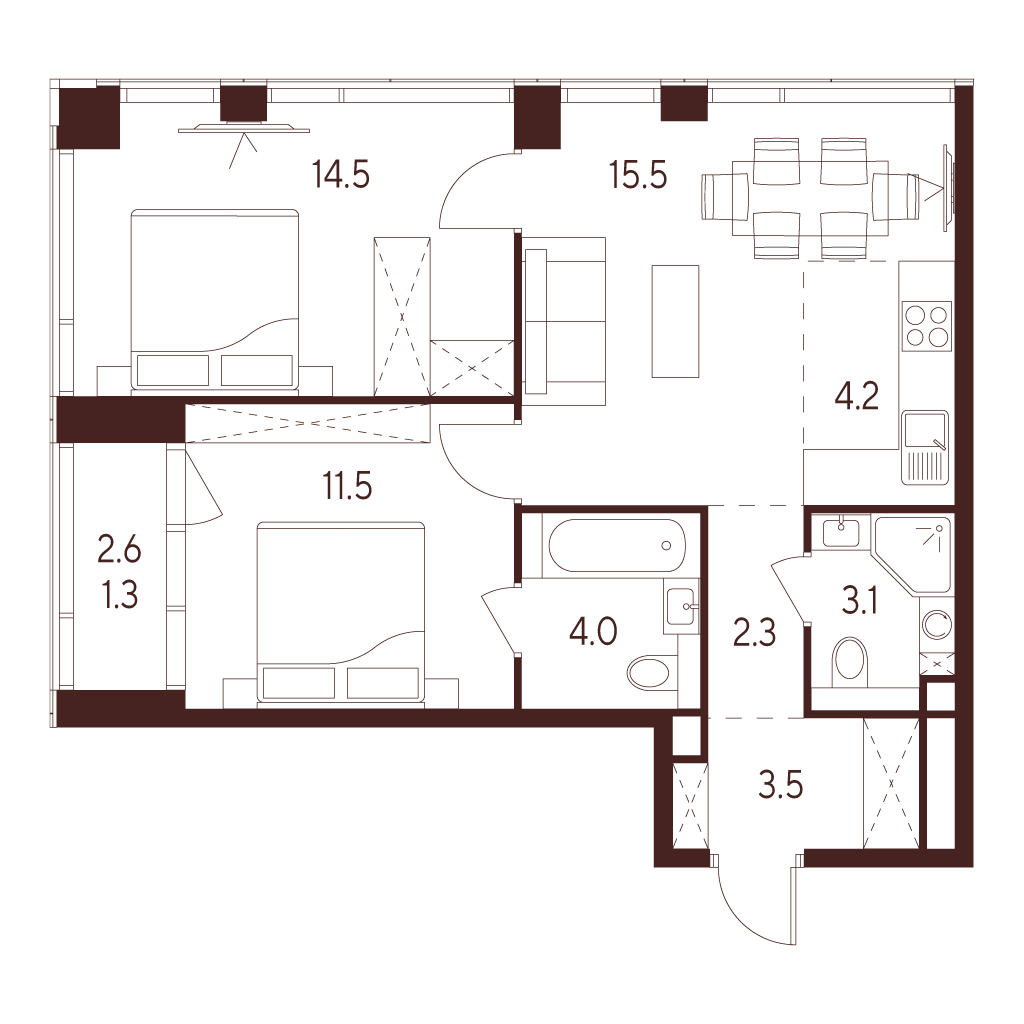 Студия 59 м2 в ЖК Инди Тауэрз от Аквилон корпус null этаж 9