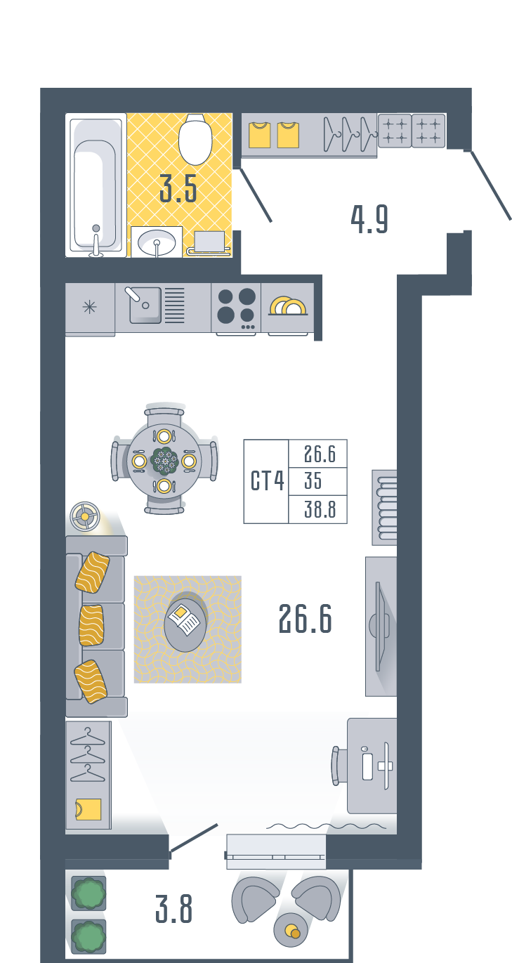 1-комнатная 38 м2 в ЖК Солнечный город корпус null этаж 10