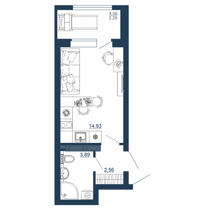 Студия 23 м2 в ЖК Титул корпус null этаж 12