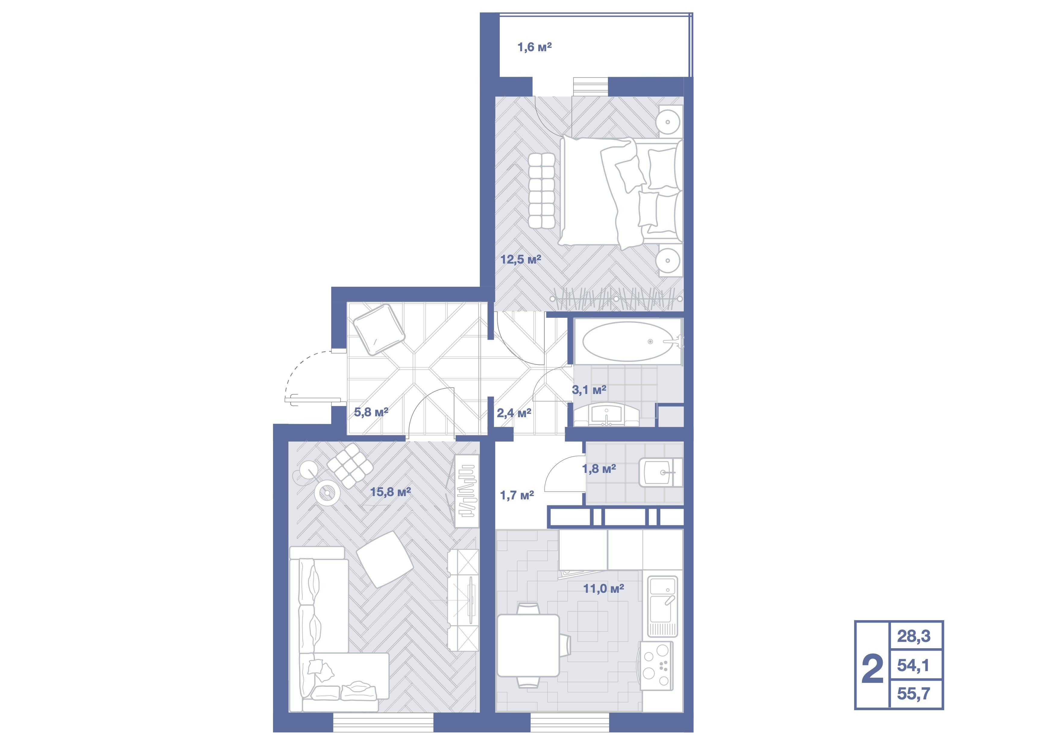 2-комнатная 55 м2 в ЖК Озерки корпус null этаж 13