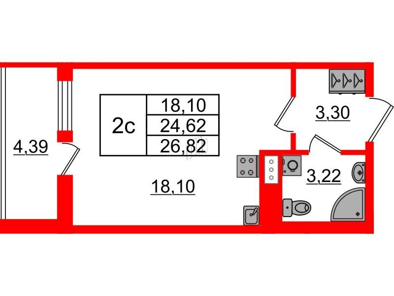 Студия 24 м2 в ЖК Бионика Заповедная корпус null этаж 9