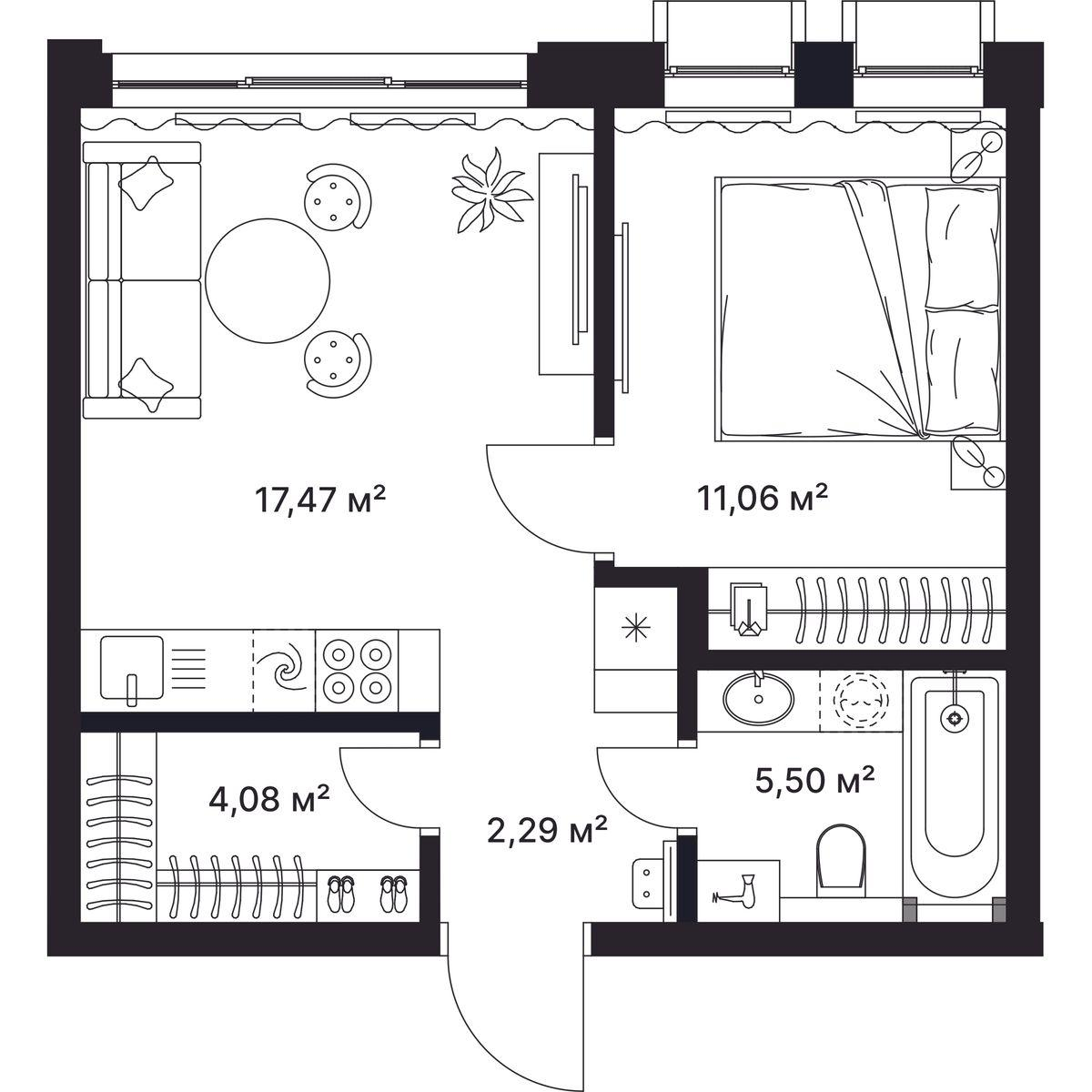 1-комнатная 40 м2 в ЖК Гагарин корпус null этаж 3