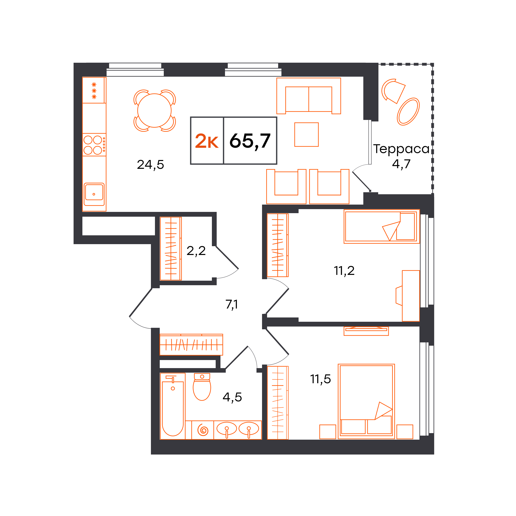 2-комнатная 65 м2 в ЖК Александровский корпус null этаж 9