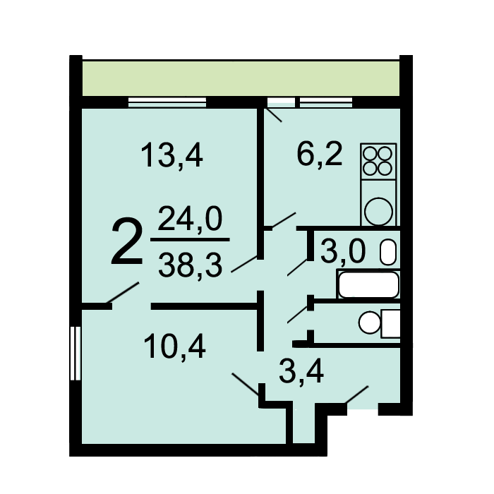 2-комнатная 38.5 м2 в ЖК undefined корпус null этаж 12