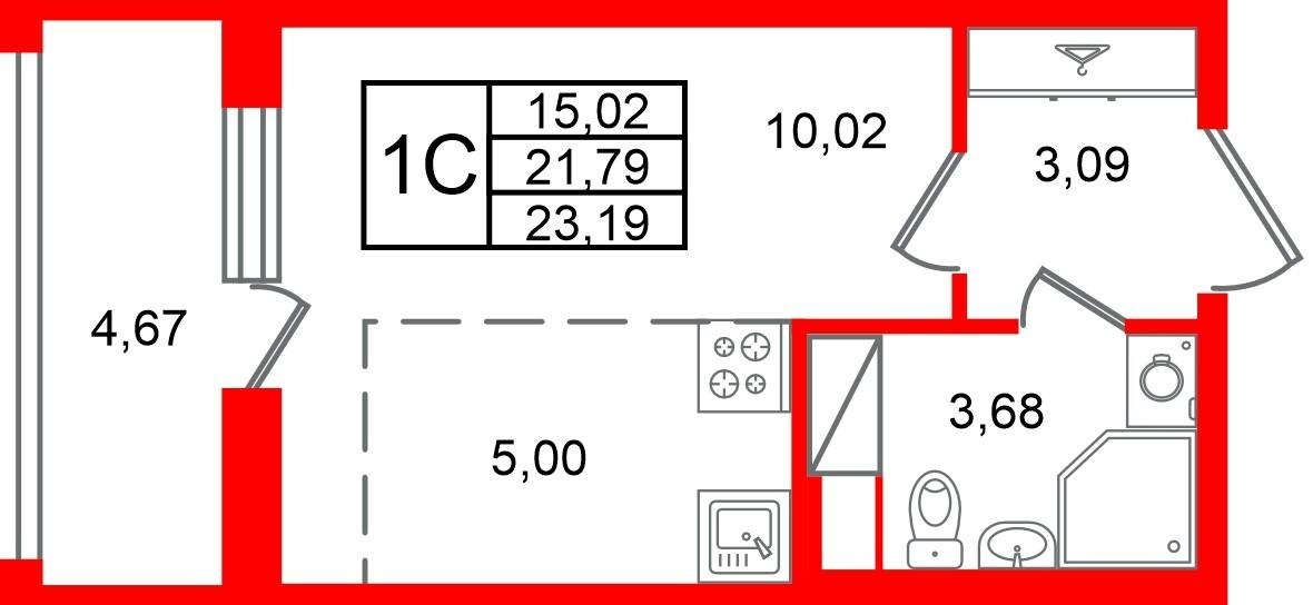 Студия 21 м2 в ЖК Астра Континенталь корпус null этаж 9