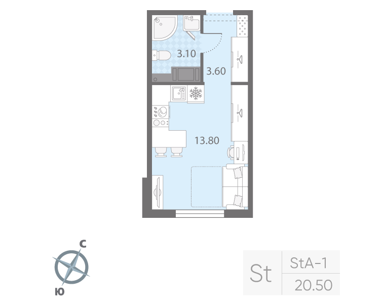 Студия 20 м2 в ЖК Ручьи (2 оч.) корпус null этаж 6