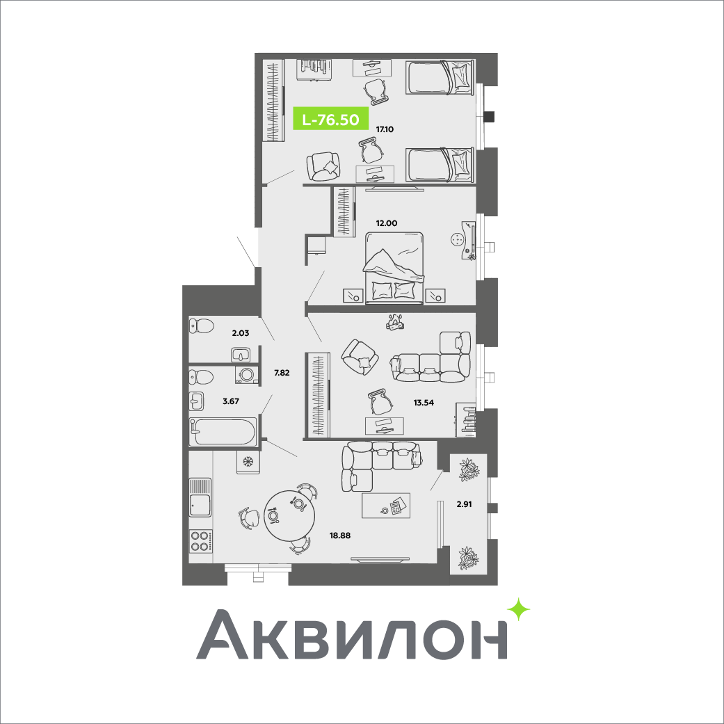 Студия 76 м2 в ЖК CITY RESIDENCE by AKVILON корпус null этаж 4